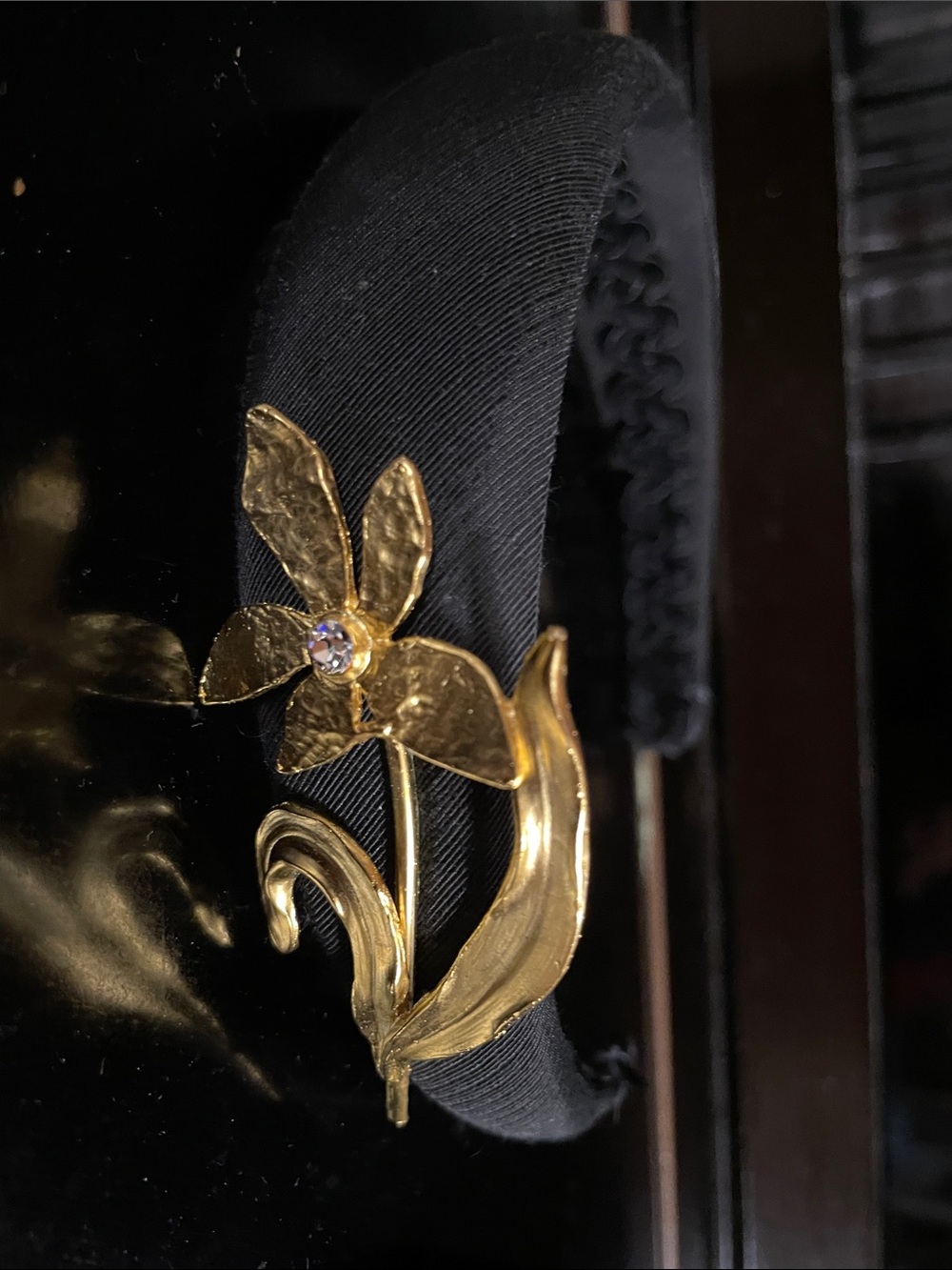 Cherry Chau Padded Satin Headband with Swarovski Crystal (Flower Design)
